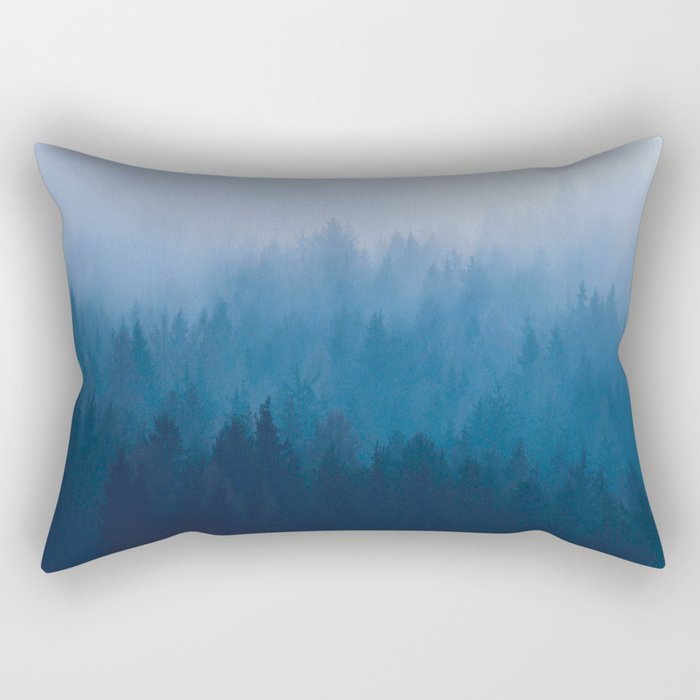 Watercolor Effect Colorful Blue Ombre Misty Pine Forest Rectangular Pillow Gallery Image 2