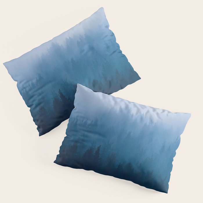 Watercolor Effect Colorful Blue Ombre Misty Pine Forest Pillow Sham Gallery Image 3