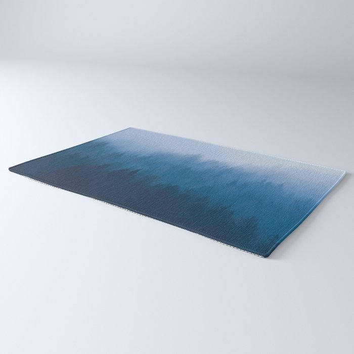 Watercolor Effect Colorful Blue Ombre Misty Pine Forest Rug Gallery Image 3