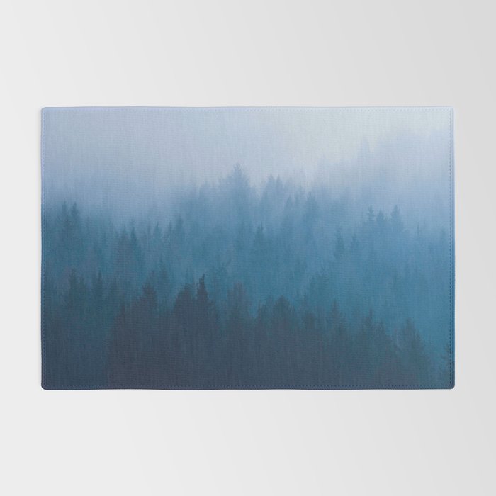 Watercolor Effect Colorful Blue Ombre Misty Pine Forest Rug Gallery Image 2