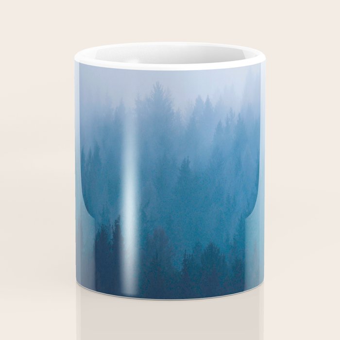 Watercolor Effect Colorful Blue Ombre Misty Pine Forest Coffee Mug Gallery Image 4