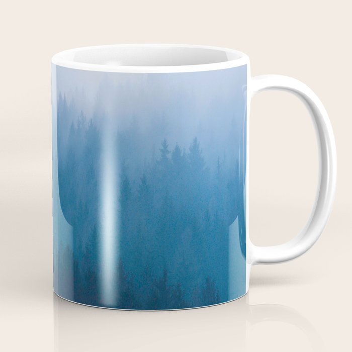 Watercolor Effect Colorful Blue Ombre Misty Pine Forest Coffee Mug Gallery Image 1