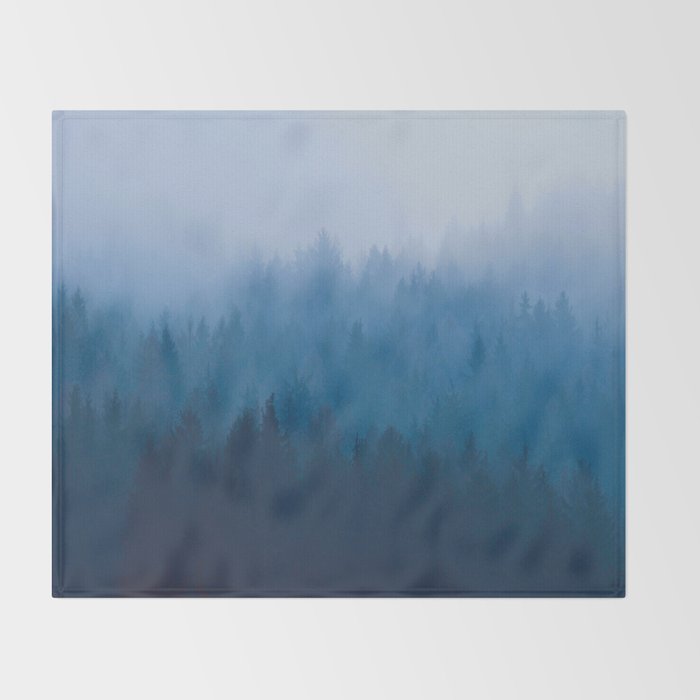 Watercolor Effect Colorful Blue Ombre Misty Pine Forest Throw Blanket Gallery Image 2
