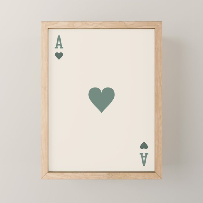 Ace of Hearts Playing Card Sage Green Mini Art Print Gallery Image 1
