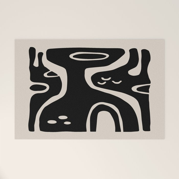 Abstract Art Black and Linen White Welcome Mat Gallery Image 1