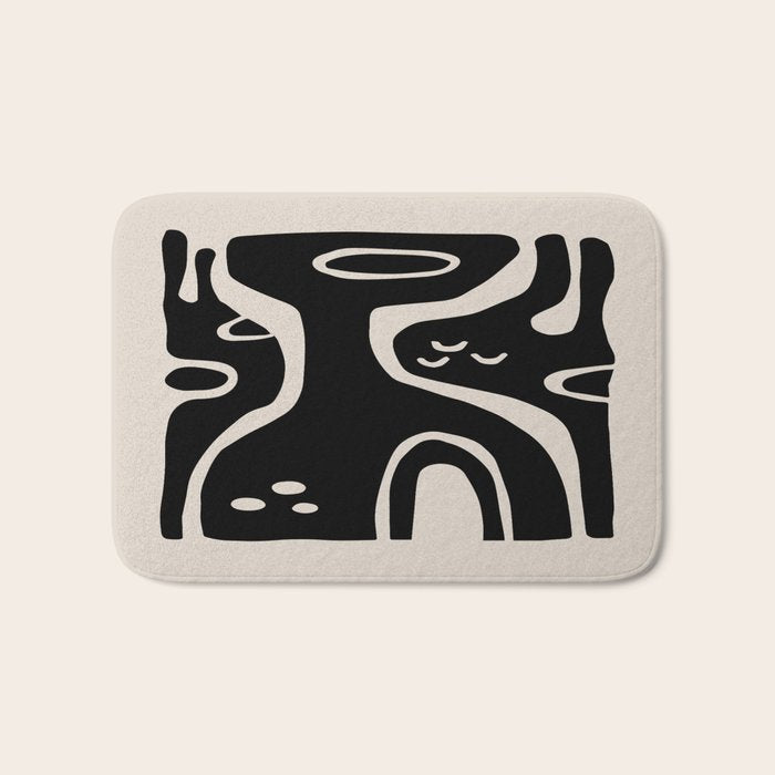 Abstract Art Black and Linen White Bath Mat Gallery Image 1