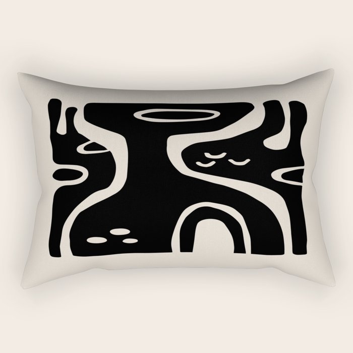 Abstract Art Black and Linen White Rectangular Pillow Gallery Image 1