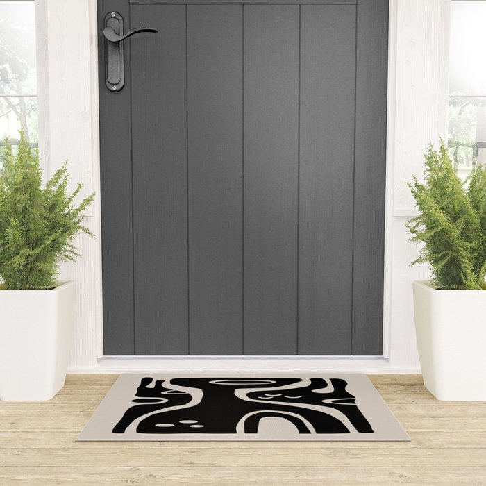 Abstract Art Black and Linen White Welcome Mat Gallery Image 3