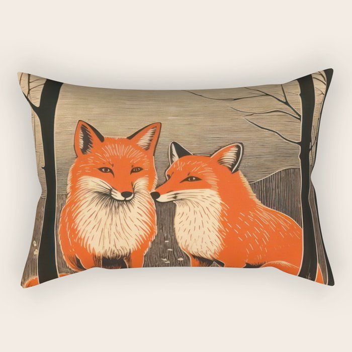 Autumn Forest Fox Pair Rectangular Pillow Gallery Image 1