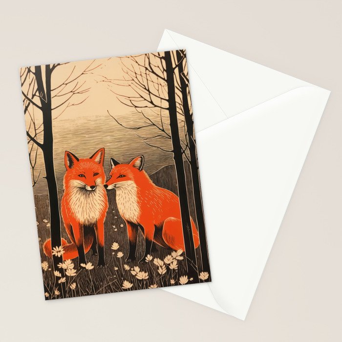 Autumn Forest Fox Pair Stationery Card Gallery Image 2