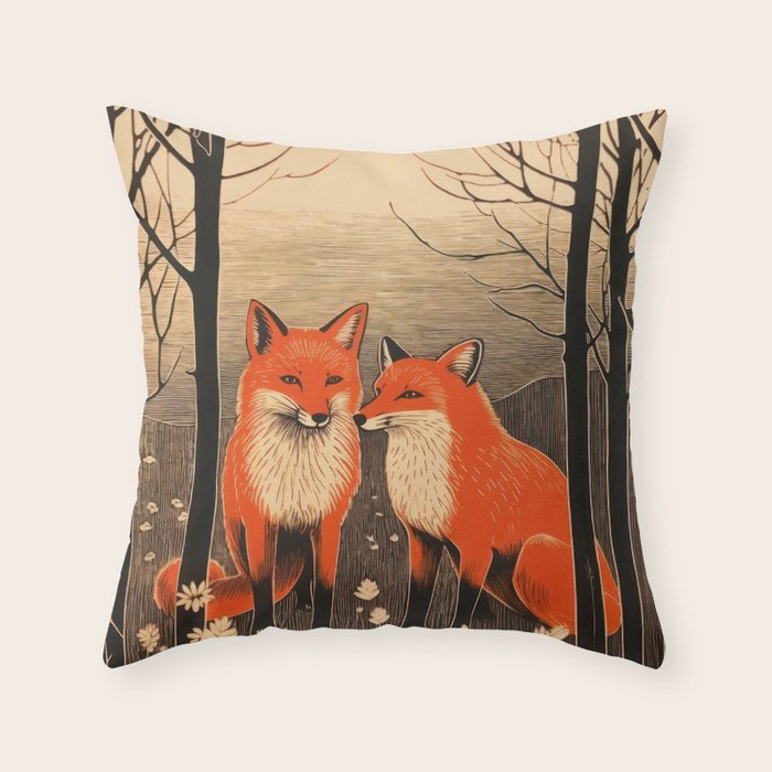 Autumn Forest Fox Pair Throw Pillow Gallery Image 6