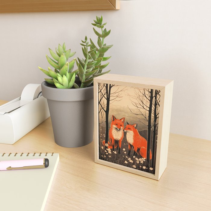 Autumn Forest Fox Pair Mini Art Print Gallery Image 2