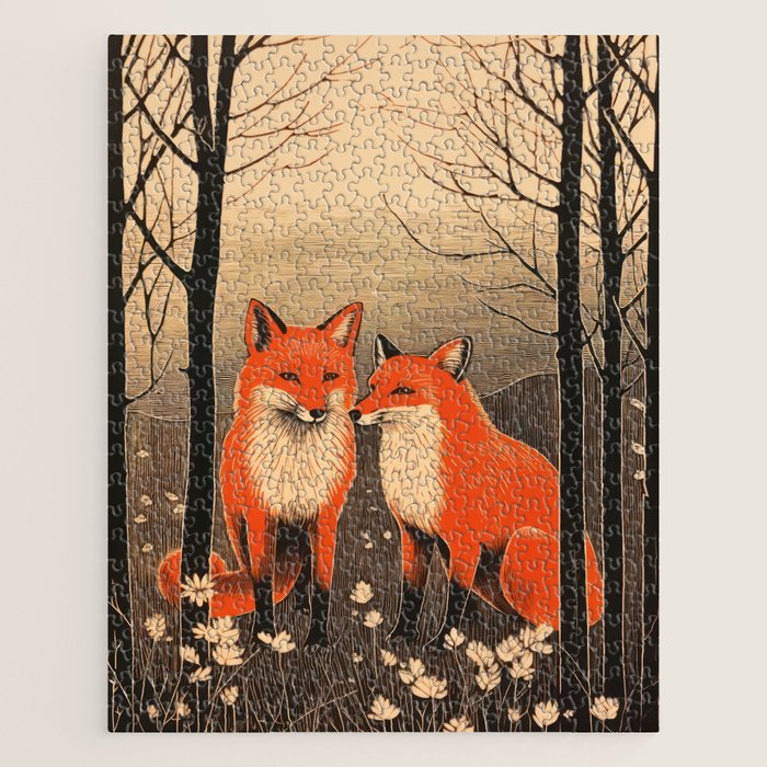 Autumn Forest Fox Pair Jigsaw Puzzle Gallery Image 1