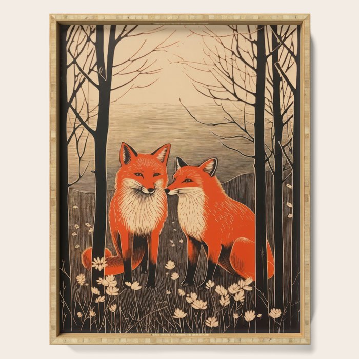 Autumn Forest Fox Pair Serving Tray Gallery Image 1