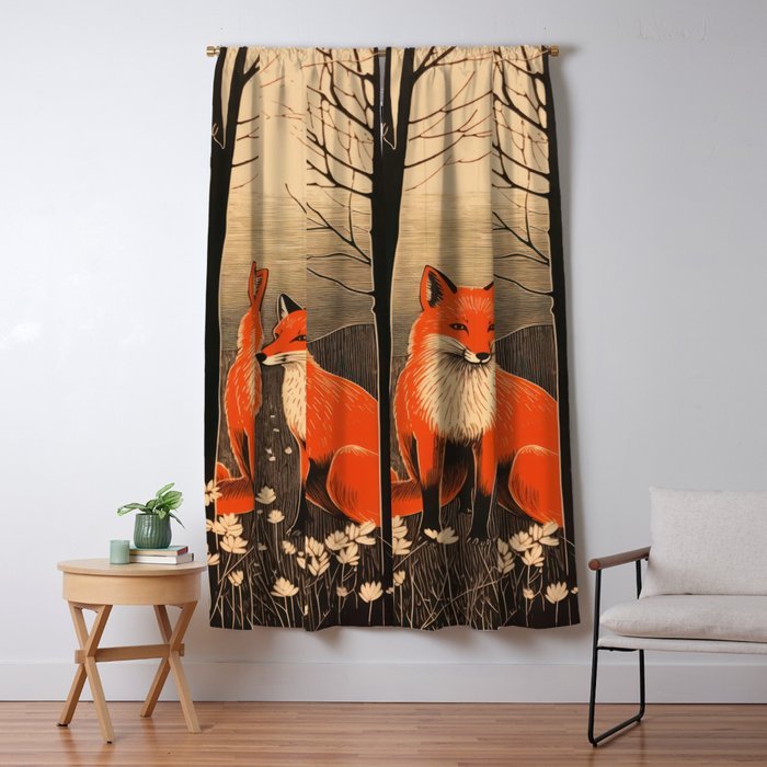 Autumn Forest Fox Pair Window Curtain Gallery Image 1