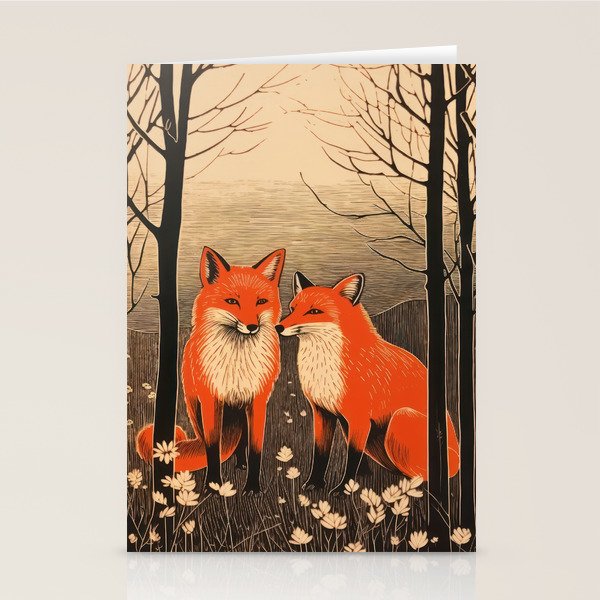 Autumn Forest Fox Pair Stationery Card Gallery Image 1