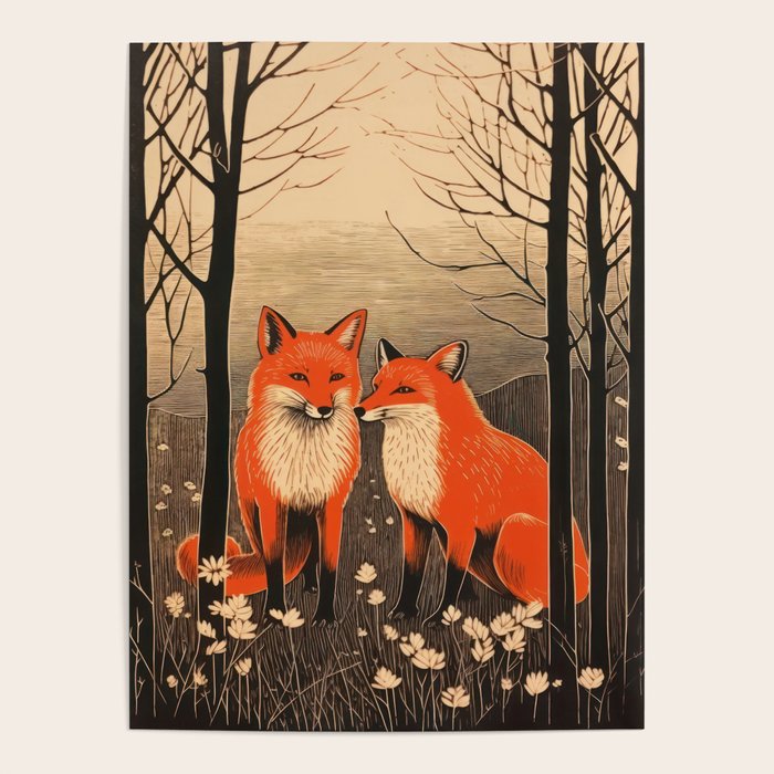 Autumn Forest Fox Pair Poster Gallery Image 1