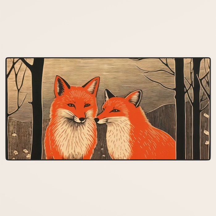 Autumn Forest Fox Pair Desk Mat Gallery Image 3