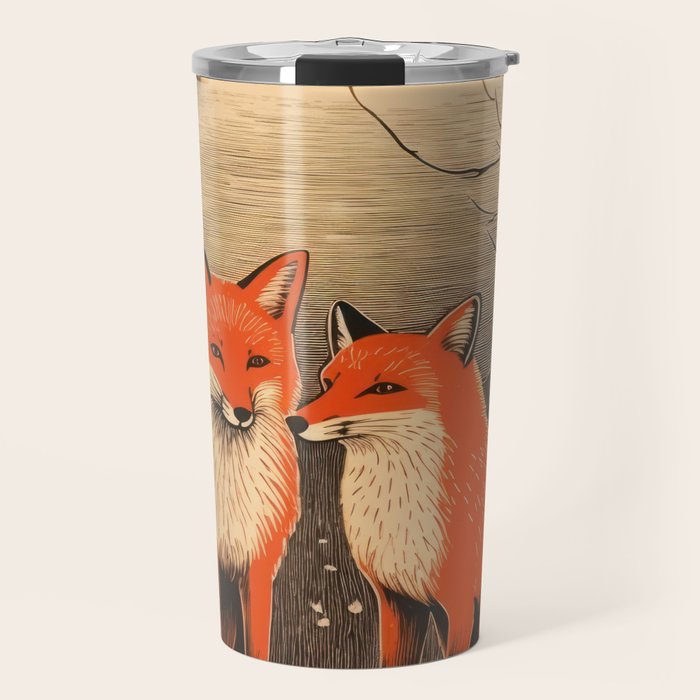 Autumn Forest Fox Pair Travel Mug Gallery Image 1