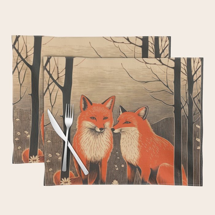 Autumn Forest Fox Pair Placemat Gallery Image 1