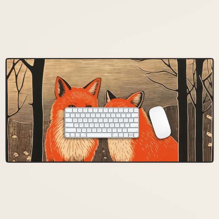 Autumn Forest Fox Pair Desk Mat Gallery Image 1