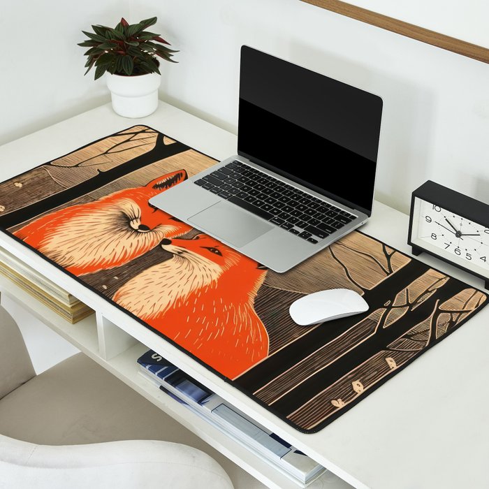 Autumn Forest Fox Pair Desk Mat Gallery Image 2