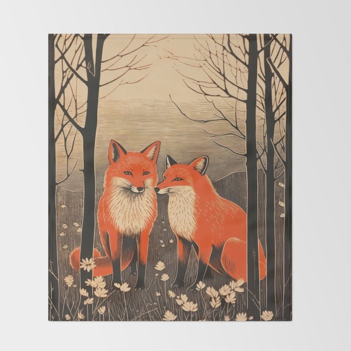Autumn Forest Fox Pair Throw Blanket Gallery Image 2