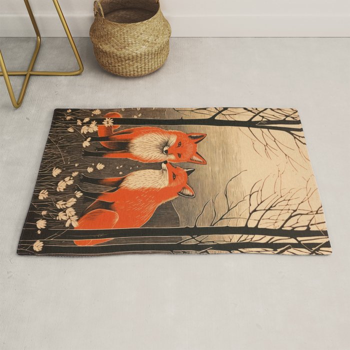 Autumn Forest Fox Pair Rug Gallery Image 1