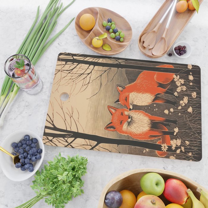 Autumn Forest Fox Pair Cutting Board Gallery Image 2