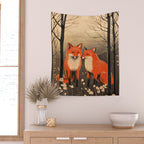 Autumn Forest Fox Pair Wall Tapestry Gallery Image 2