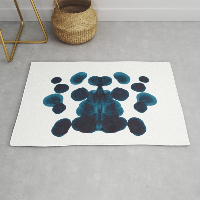 Dark Turquoise Blue Ink Blot Pattern Rug Gallery Image 1
