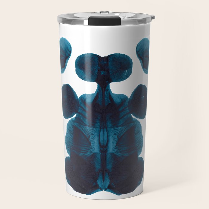 Dark Turquoise Blue Ink Blot Pattern Travel Mug Gallery Image 1