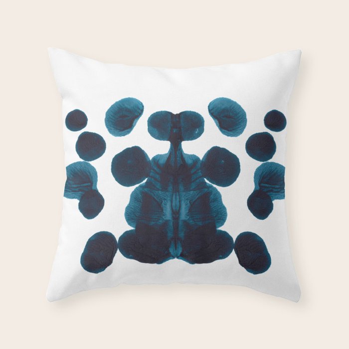 Dark Turquoise Blue Ink Blot Pattern Throw Pillow Gallery Image 1