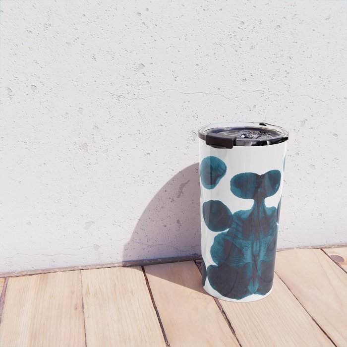 Dark Turquoise Blue Ink Blot Pattern Travel Mug Gallery Image 4