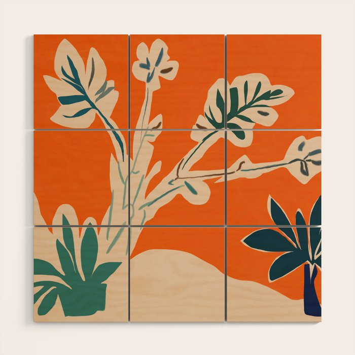 Stylized plants with abstract shapes Wood Wall Art Gallery Image 1