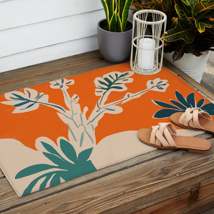 Stylized plants with abstract shapes Outdoor Rug Gallery Image 2