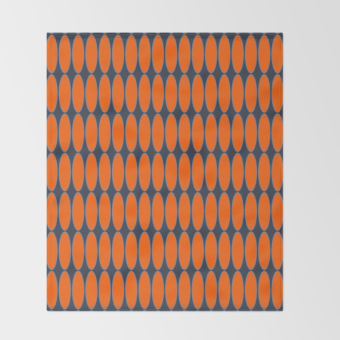 Mid Century Modern Geometric Ovalia Pattern in Orange and Navy Blue Throw Blanket Gallery Image 2