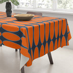 Mid Century Modern Geometric Ovalia Pattern in Orange and Navy Blue Tablecloth Gallery Image 3