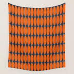 Mid Century Modern Geometric Ovalia Pattern in Orange and Navy Blue Wall Tapestry Gallery Image 4
