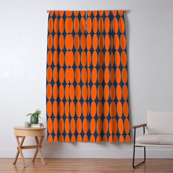 Mid Century Modern Geometric Ovalia Pattern in Orange and Navy Blue Window Curtain Gallery Image 1