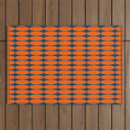 Mid Century Modern Geometric Ovalia Pattern in Orange and Navy Blue Outdoor Rug Gallery Image 1