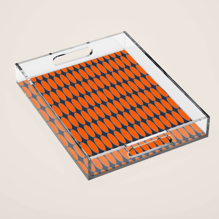 Mid Century Modern Geometric Ovalia Pattern in Orange and Navy Blue Acrylic Tray Gallery Image 1