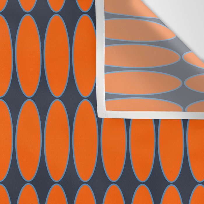 Mid Century Modern Geometric Ovalia Pattern in Orange and Navy Blue Wall Tapestry Gallery Image 3