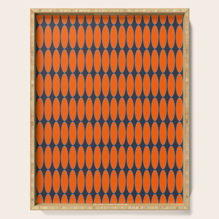 Mid Century Modern Geometric Ovalia Pattern in Orange and Navy Blue Serving Tray Gallery Image 1