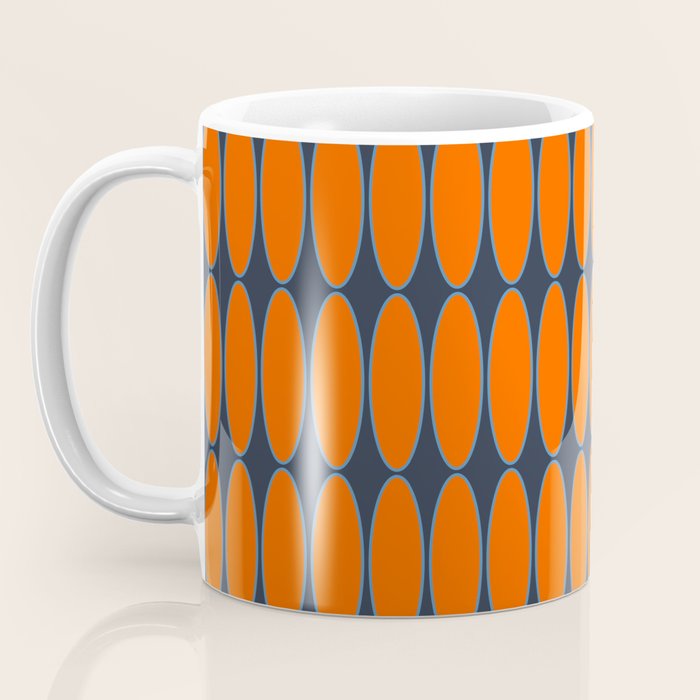 Mid Century Modern Geometric Ovalia Pattern in Orange and Navy Blue Coffee Mug Gallery Image 3