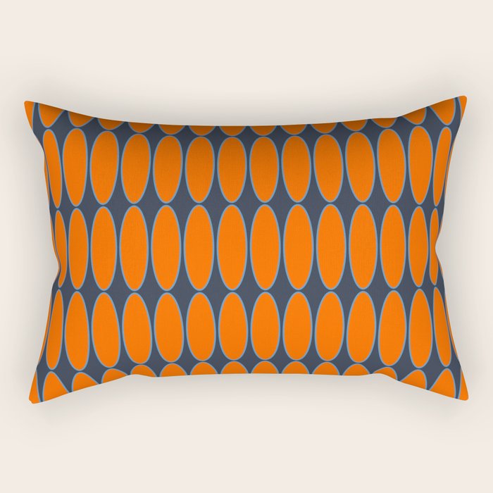 Mid Century Modern Geometric Ovalia Pattern in Orange and Navy Blue Rectangular Pillow Gallery Image 1