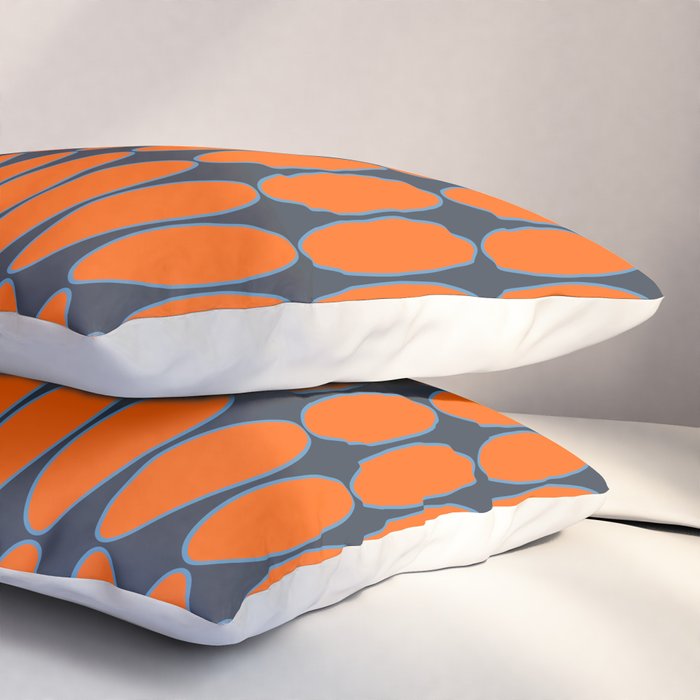 Mid Century Modern Geometric Ovalia Pattern in Orange and Navy Blue Pillow Sham Gallery Image 3