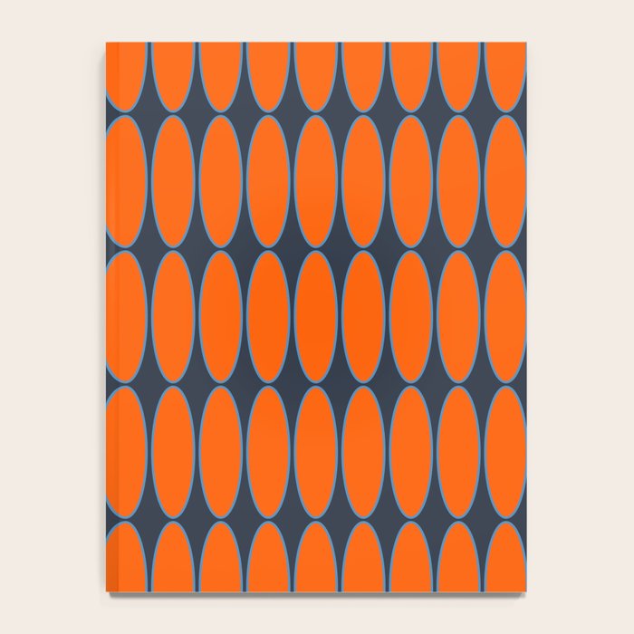 Mid Century Modern Geometric Ovalia Pattern in Orange and Navy Blue Notebook Gallery Image 4