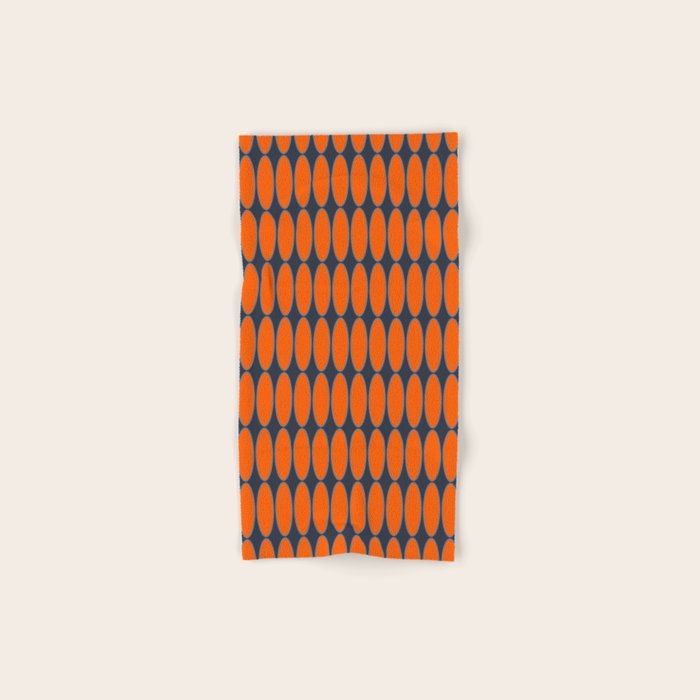 Mid Century Modern Geometric Ovalia Pattern in Orange and Navy Blue Bath Towel Gallery Image 1