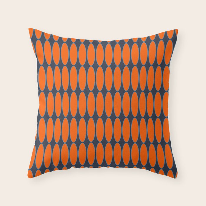 Mid Century Modern Geometric Ovalia Pattern in Orange and Navy Blue Throw Pillow Gallery Image 6